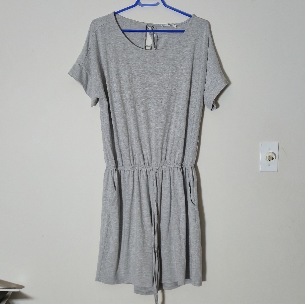 ZENANA 1X Loungewear Grey Romper Elastic Waist Keyhole Back Short Sleeve Dress - Picture 2 of 14